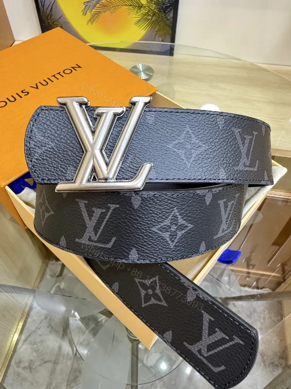 View 6 of Monogram Black Canvas Belt with Signature Buckle, Luxe Style
