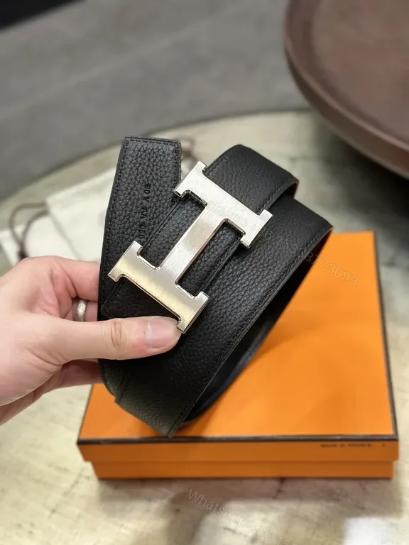 View 6 of Black Leather Hermes-Style H Buckle Belt - Modern Luxury Everyday Versatility