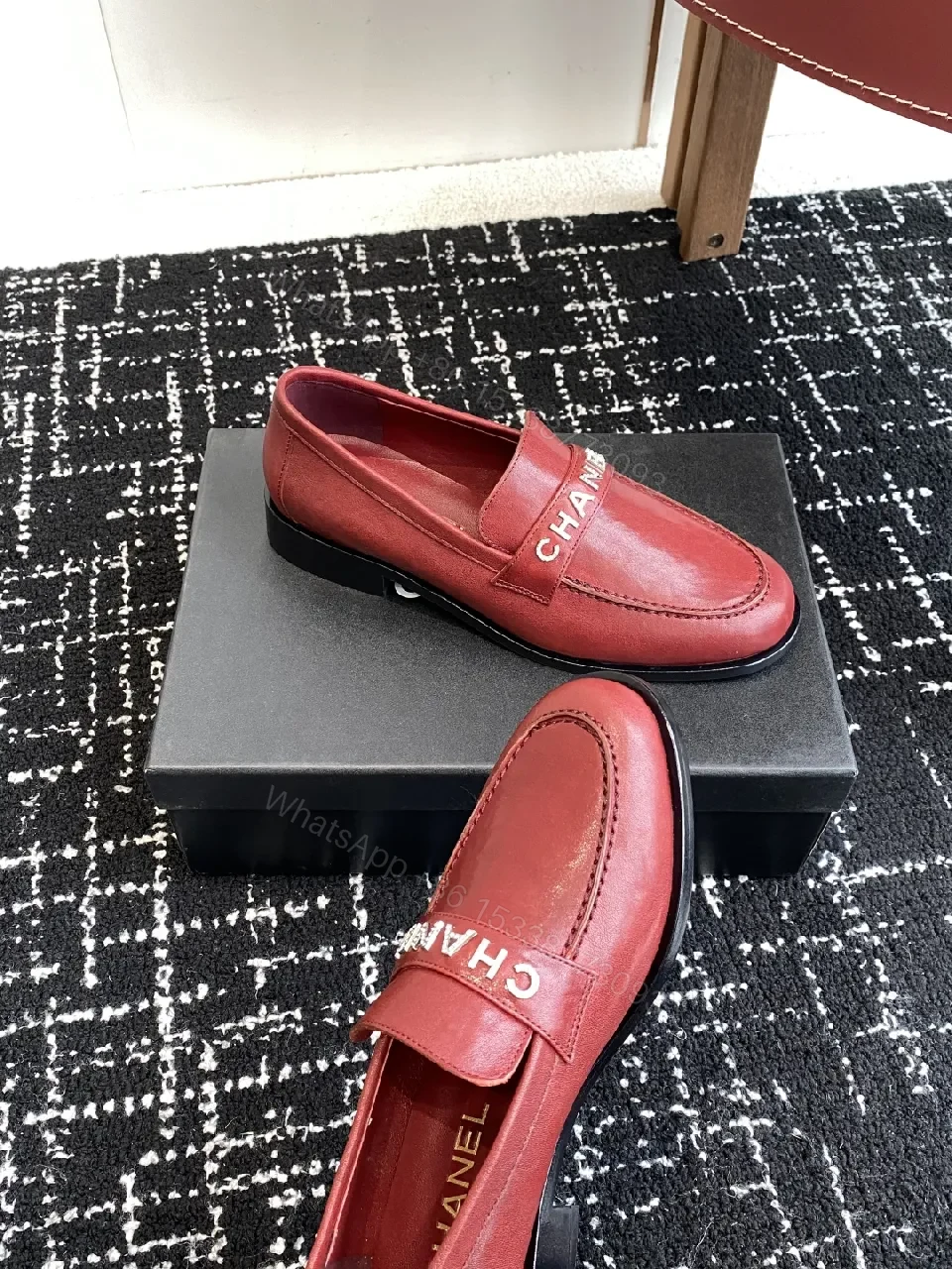 View 4 of Elegant Red Leather Mule with Signature Band, Loafer Style