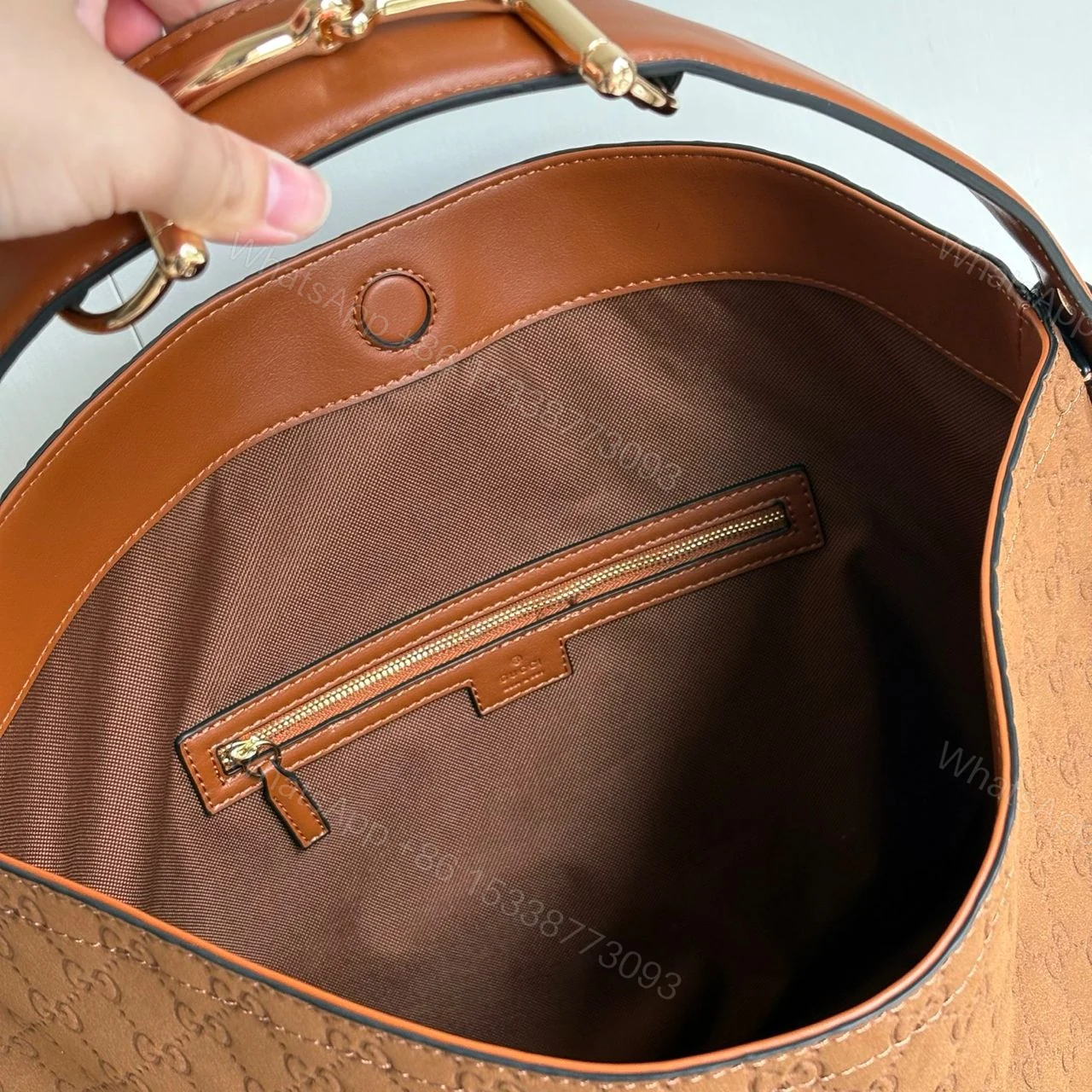 View 5 of Gucci Beatrix Large Tote Bag GG Suede Bottom Brown 40Cm