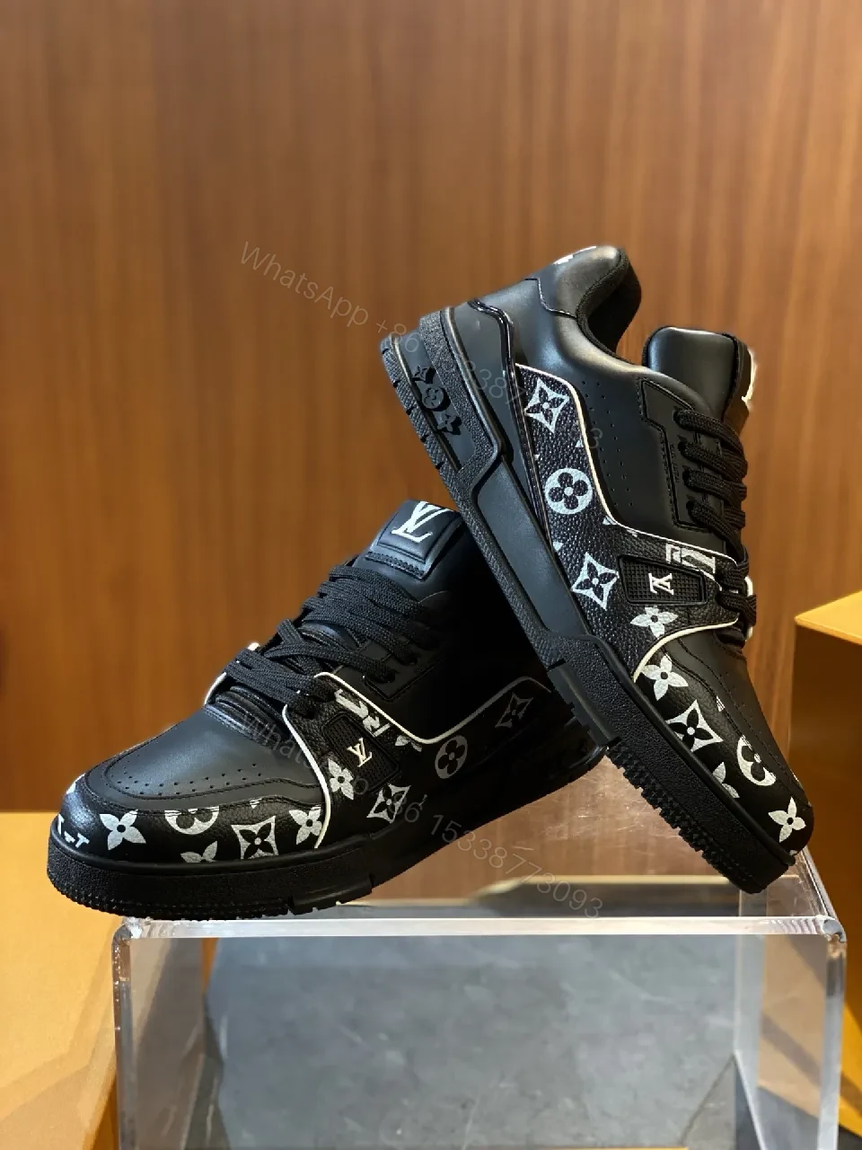 View 5 of Monochrome Leather Trainers with Monogram Piping, Luxury Sneaker