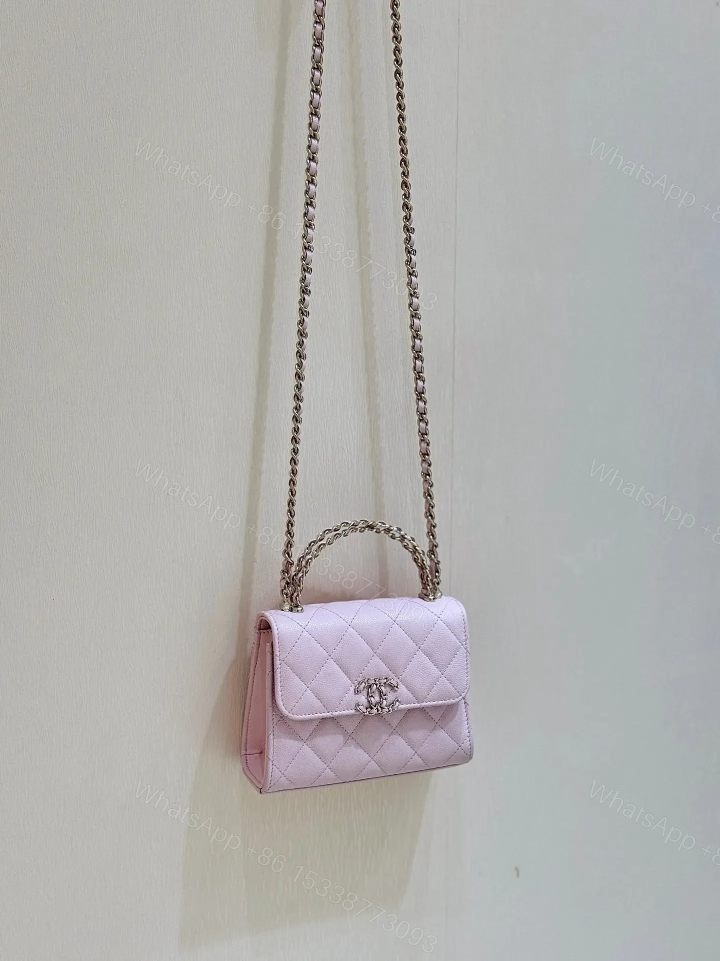 View 7 of CHANEL 25S Double C Logo Diamond Shiny Calfskin
