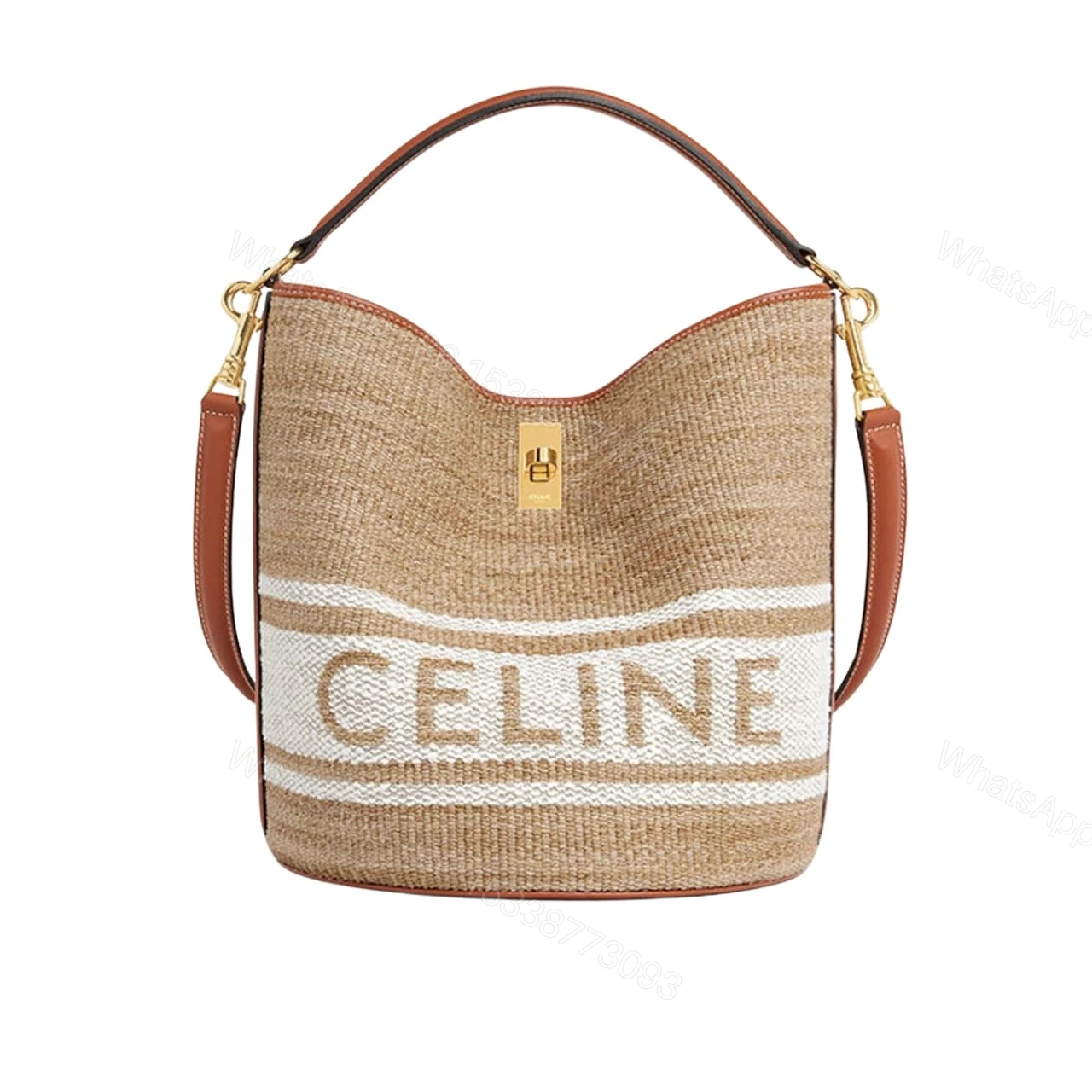 CELINE 16 BUCKET BAG IN TEXTILE WITH PRINT AND SMOOTH BEIGE TAN 25CM 1955720JB 02ET — view 1