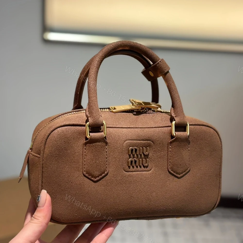 View 3 of MIUMIU ARCADIE PADDED SUEDE TOP HANDLE BAG COCOA BROWN 23CM 5BB142 2CS4 F0324 V OON