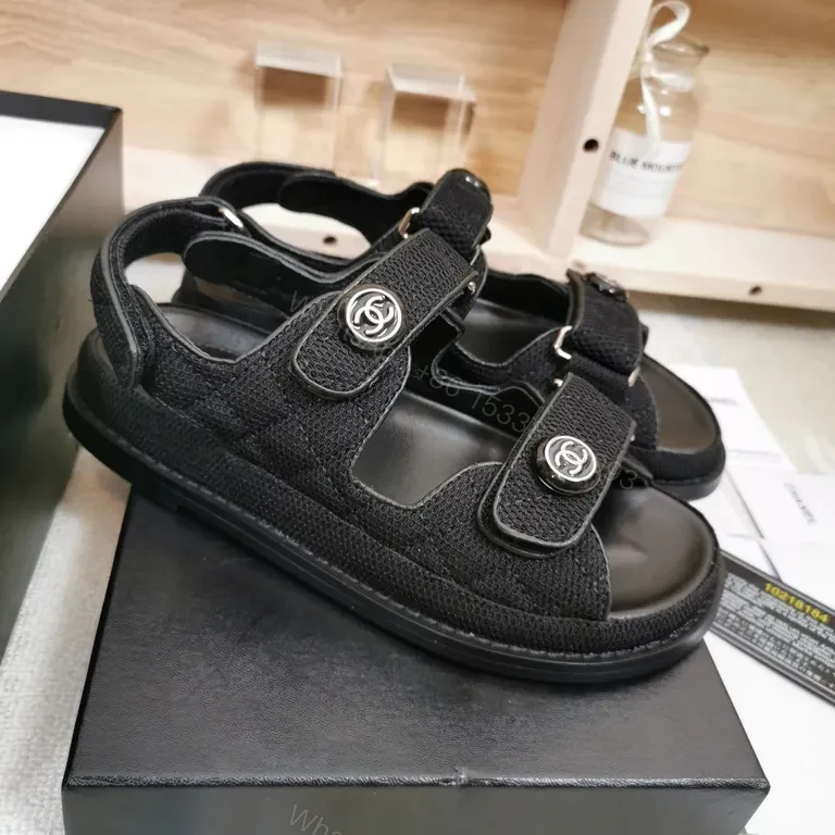 View 3 of Chic Chanel-Inspired Sandals: Luxury Comfort Black