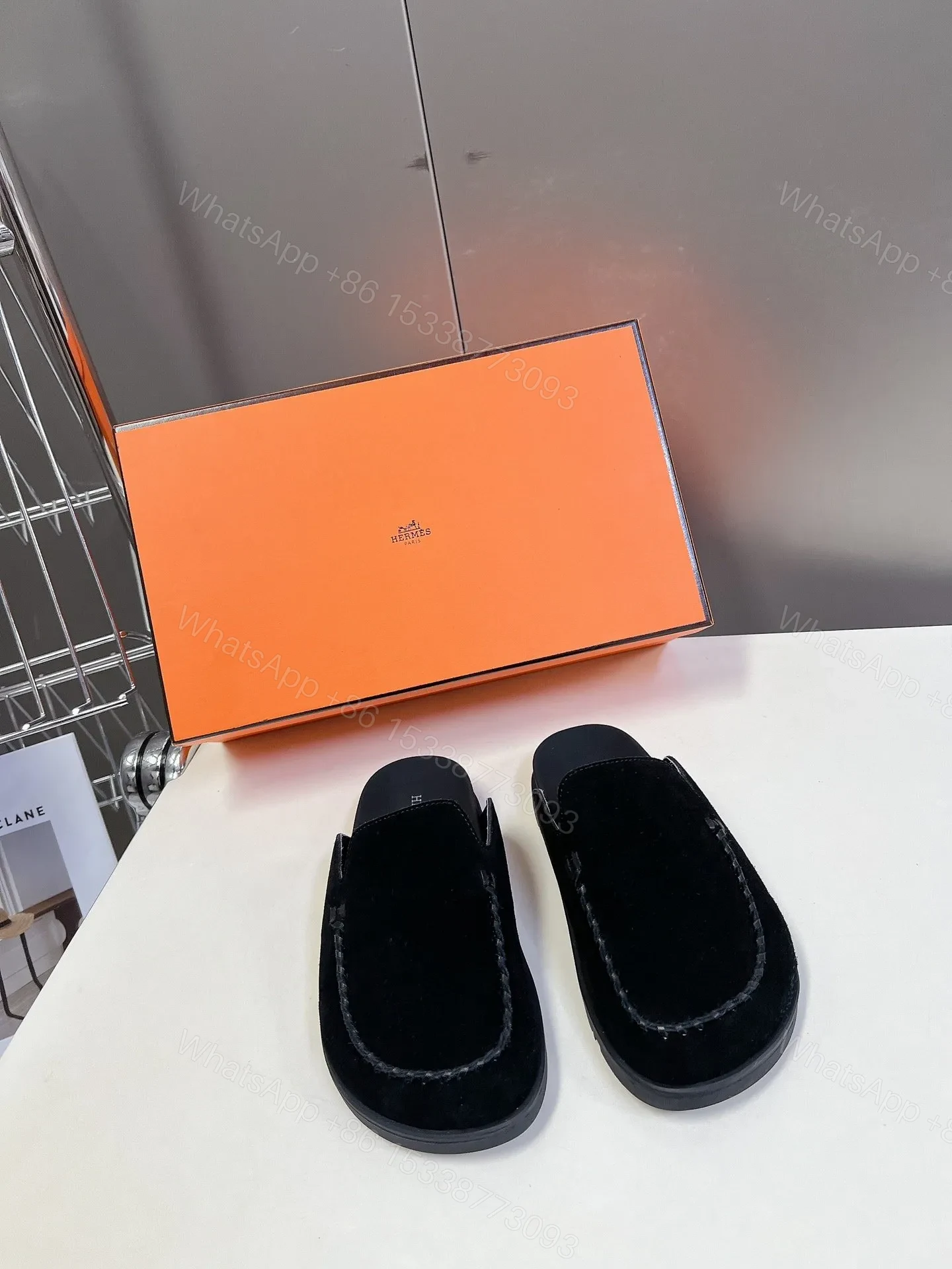 Hermes Women Black Suede Slippers — view 1