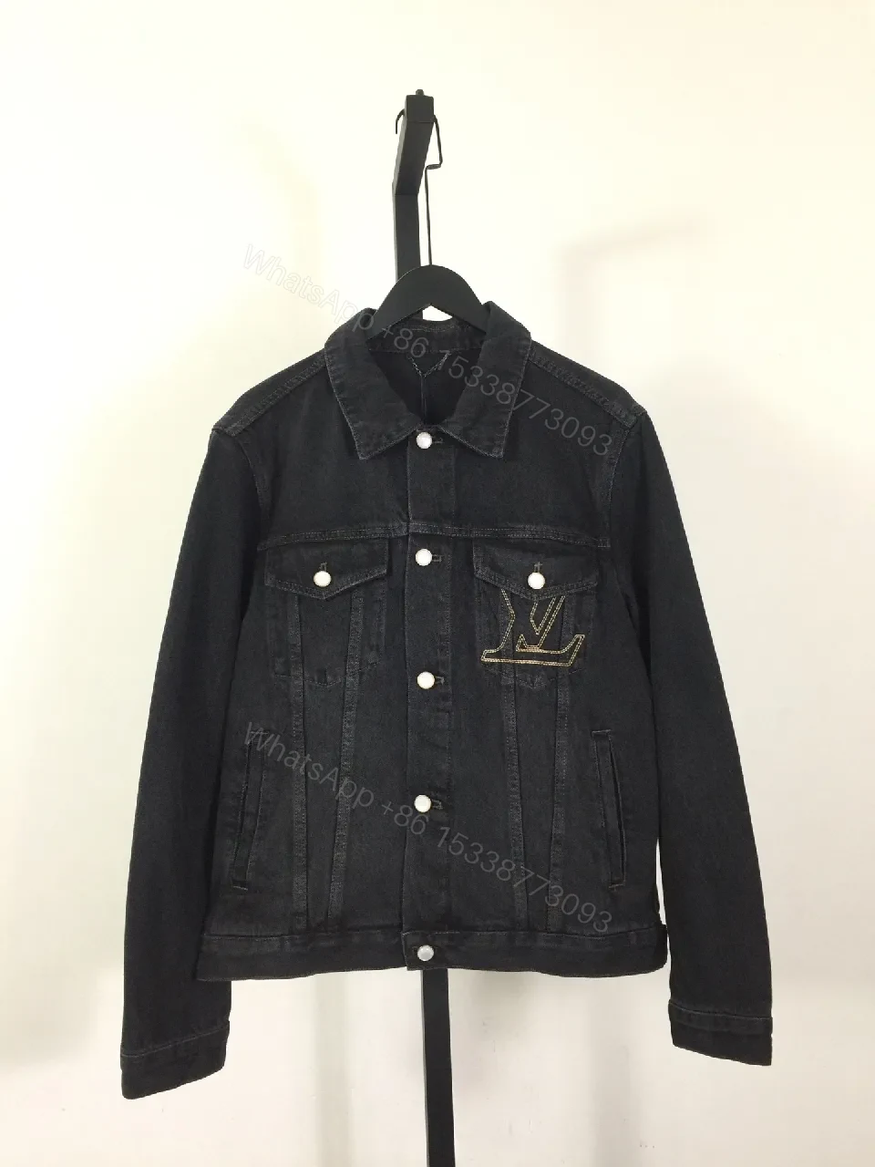 Black Denim Jacket + Denim + Modern + Subtle LV Stitching + Jacket — view 1