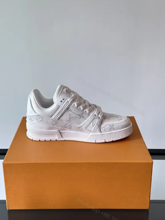 View 6 of White Leather Trainer: Subtle LV-Textured Luxury, Cushioned Comfort