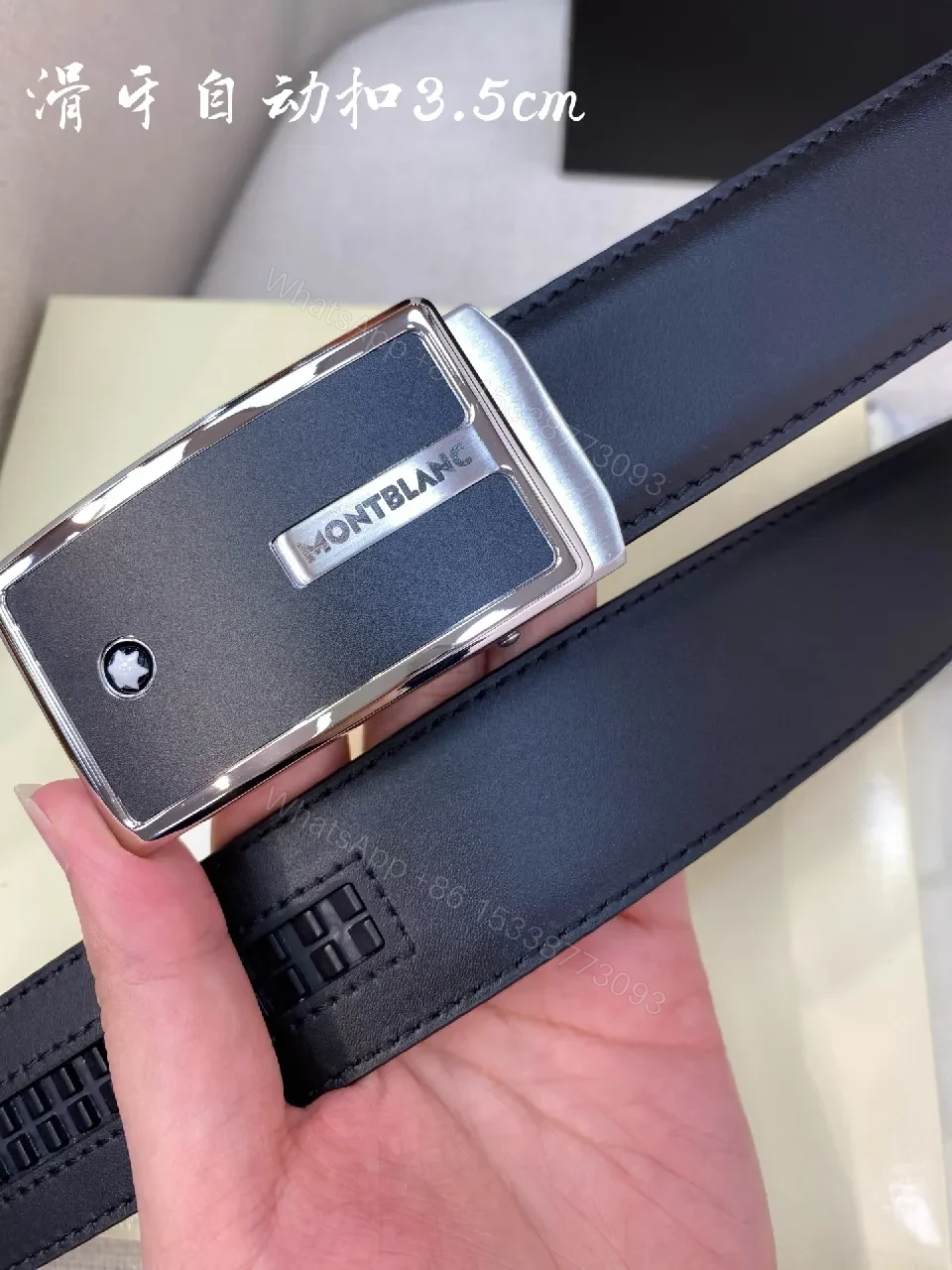 View 6 of Black Leather Belt, Modern Minimalist Buckle, All-Day Comfort