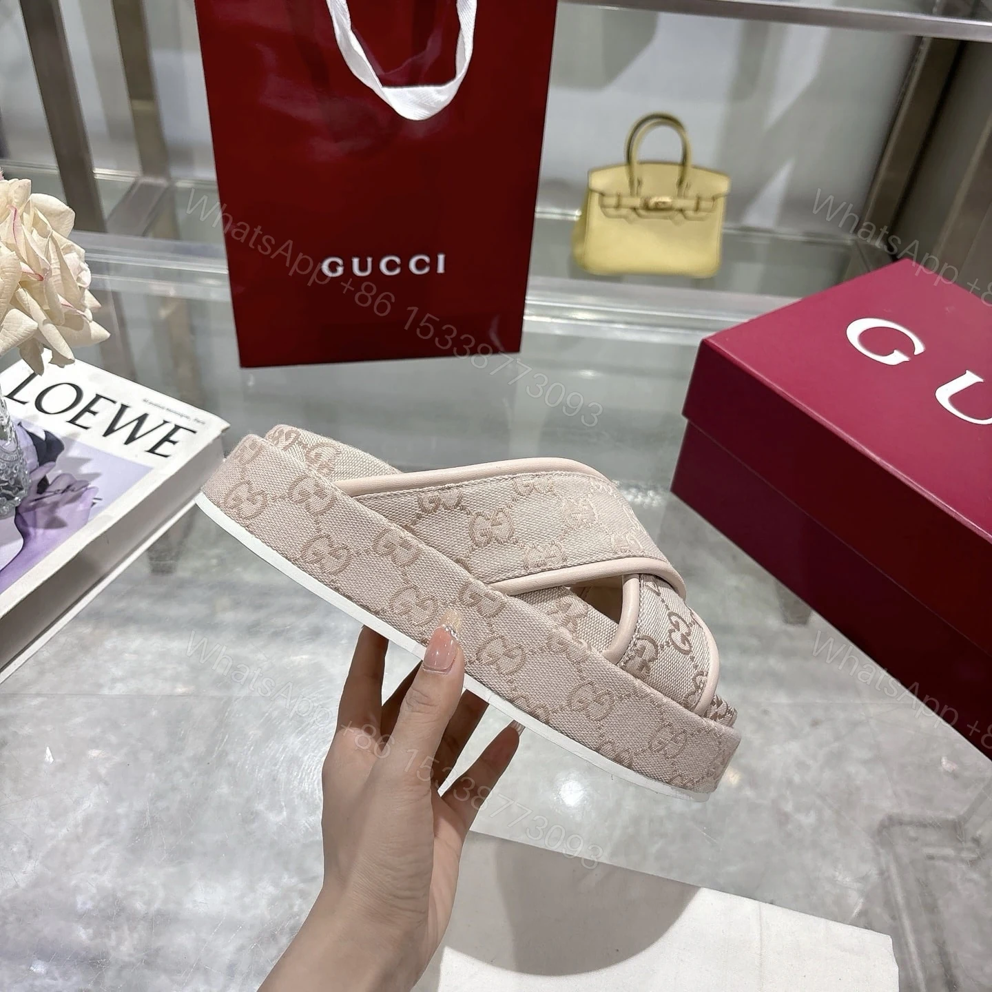 View 7 of GUCCI WOMEN’S GG PLATFORM SANDAL LIGHT PINK 816798 FAD9D 6845