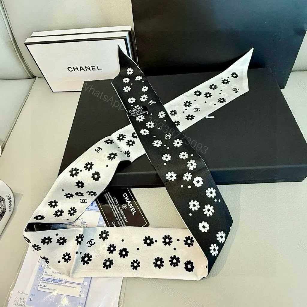 View 5 of Monochrome Silk Scarf & Tie Set: Modern Floral Style