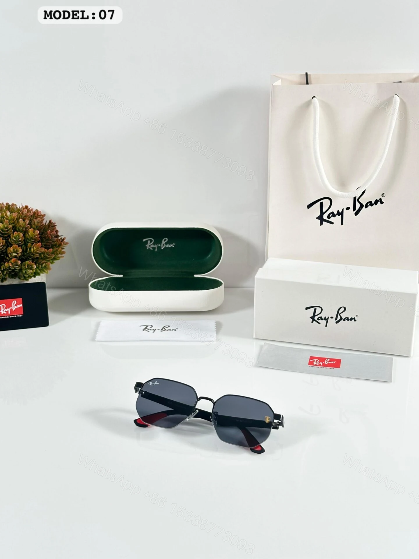 View 2 of Ray-Ban 07 Square Red-Accented Metal Sunglasses