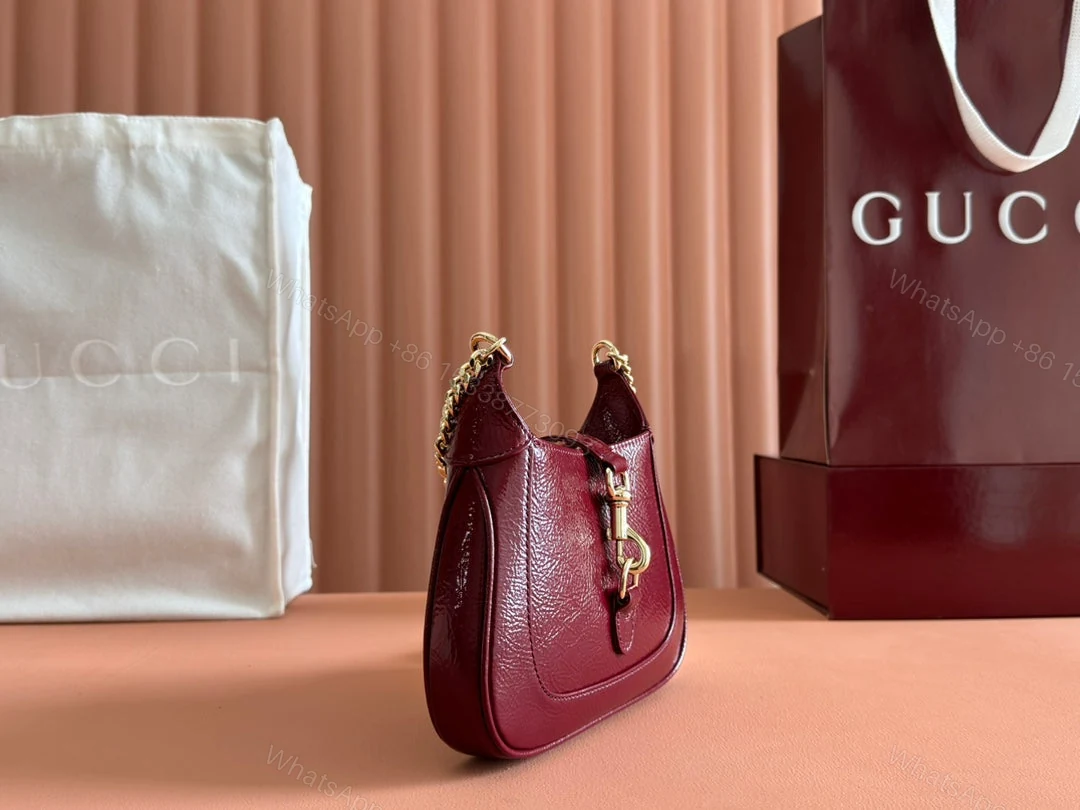 View 4 of JACKIE NOTTE MINI BAG 19 IN RED WINE CRACKED LACQUER CALFSKIN GOLD HARDWARE