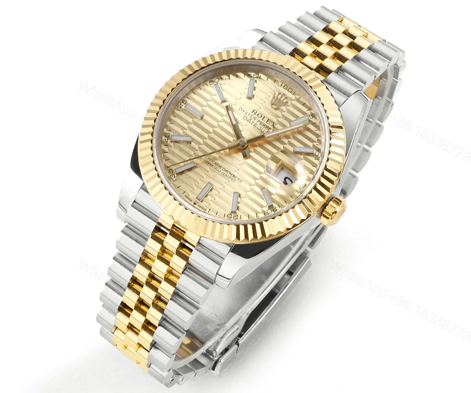 View 2 of Rolex Datejust 41 Yellow Rolesor Fluted Jubilee Champagne Fluted Dial Watch 126333-0022