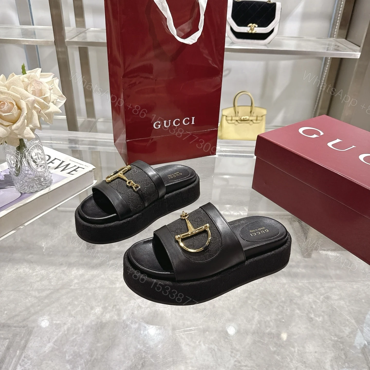 View 5 of GUCCI WOMEN’S PLATFORM SLIDES WITH HORSEBIT BLACK
