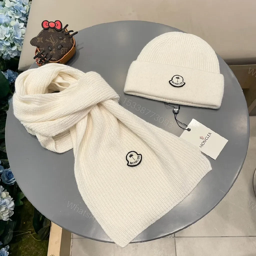 View 9 of White Knit Set: Plush Luxury Hat & Scarf for All-Season Style