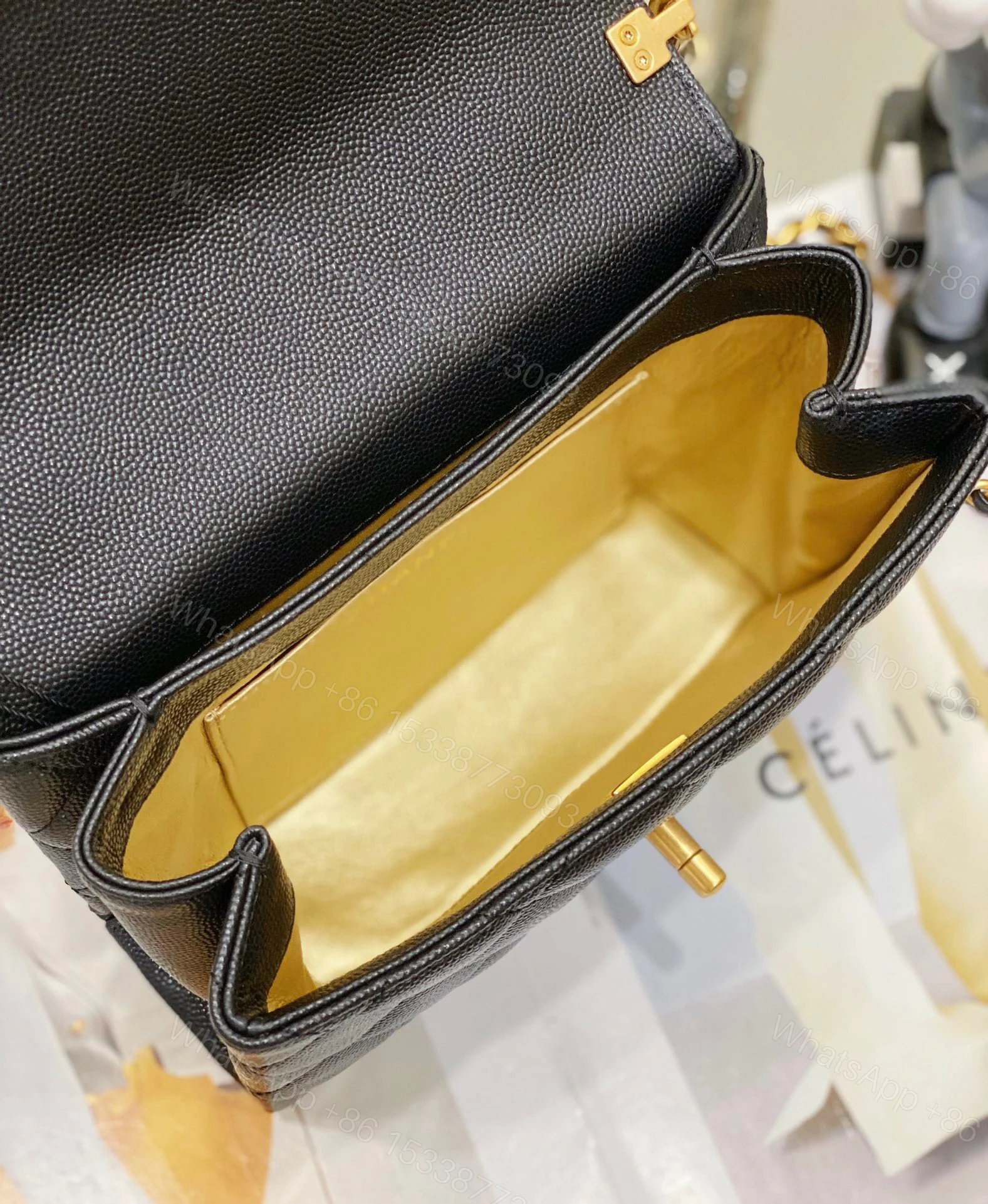 View 7 of Chanel Handle Woman’s Black Leather Handbags Pebbled Leather 19cm