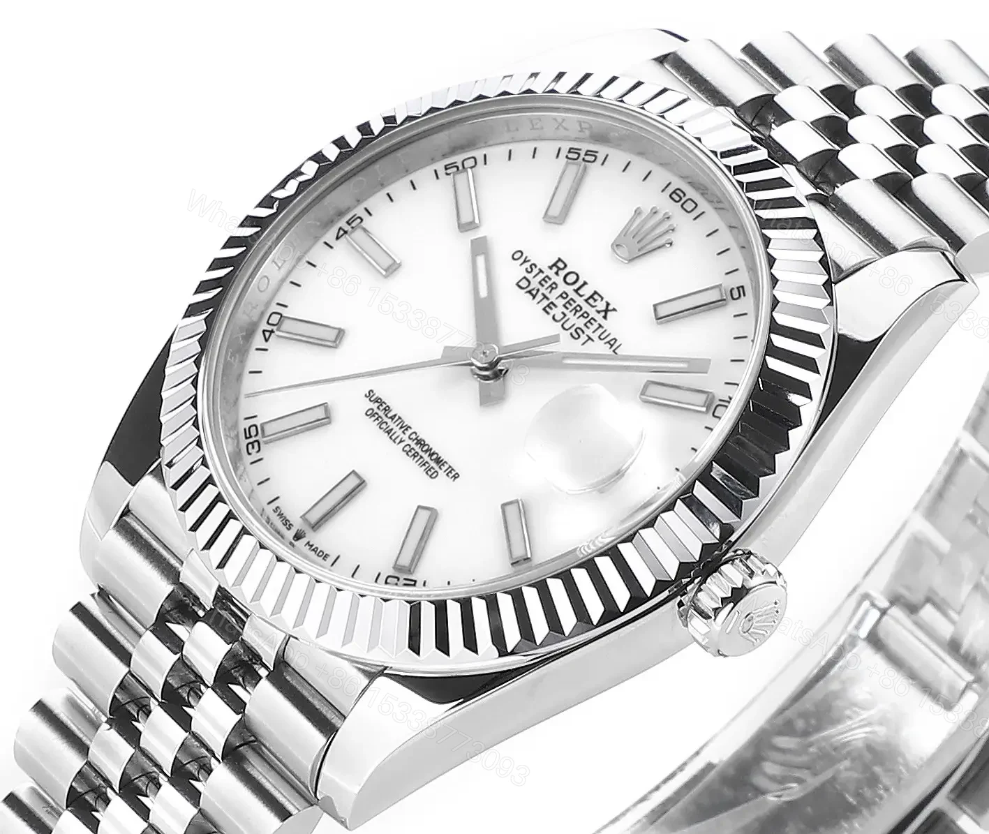 View 4 of Rolex Datejust 41 Stainless Steel Fluted Jubilee White 126334-0010
