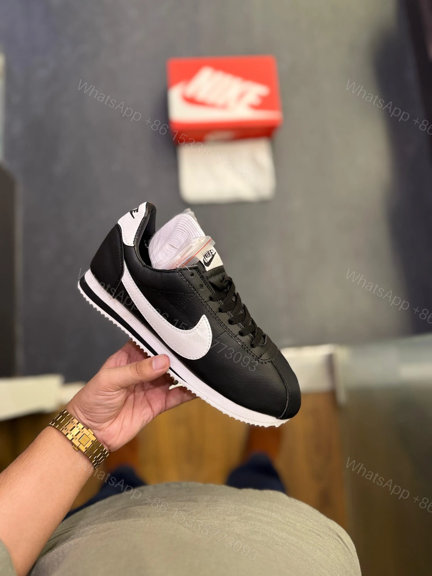 FIRST COPY NIKE CORTEZ BASIC BLACK FOR MEN — view 1