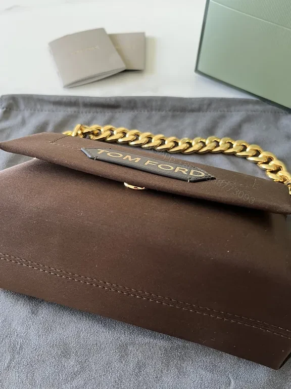 View 5 of Brown Leather + Gold Chain Tom Ford Handbag - Luxe Everyday Style