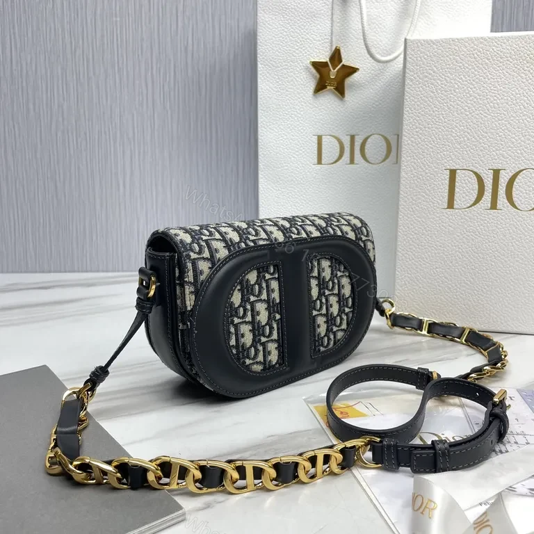 View 7 of Chic Dior-Inspired Canvas & Leather Shoulder Bag