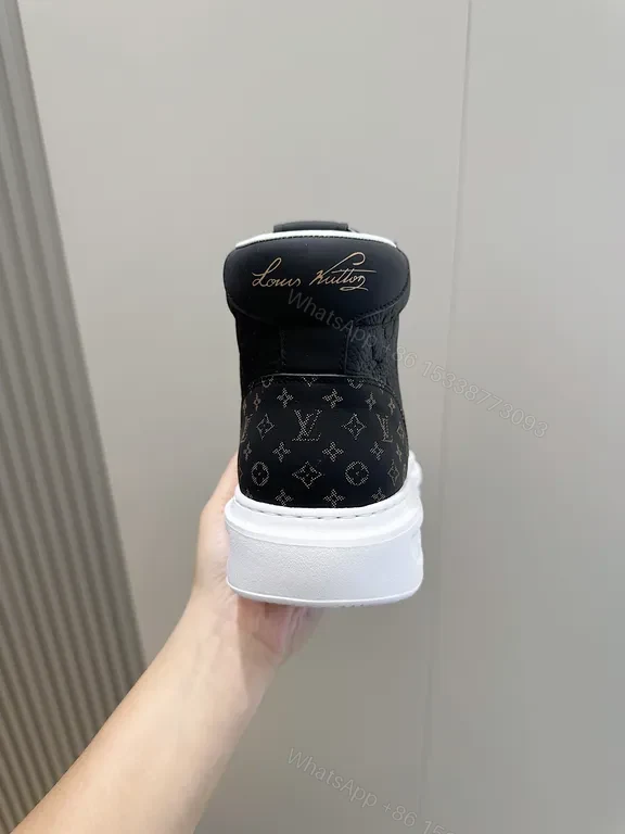 View 4 of Black Textured LV-Inspired High-Top Sneaker with Cushioned Comfort