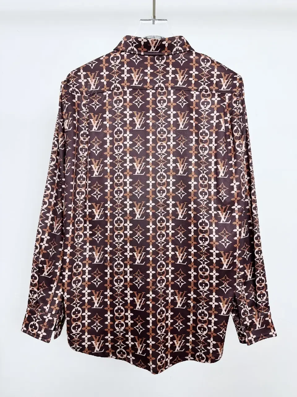 View 5 of Chocolate Brown + Premium Fabric + Button-Front Shirt + Bold Monogram Detail + Men’s Shirt