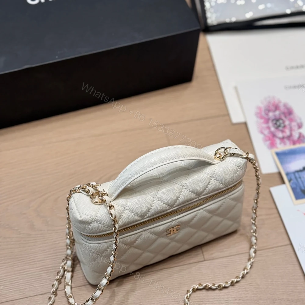 View 4 of Chanel Classic Vanity With Chain Gold Hardware White 19Cm