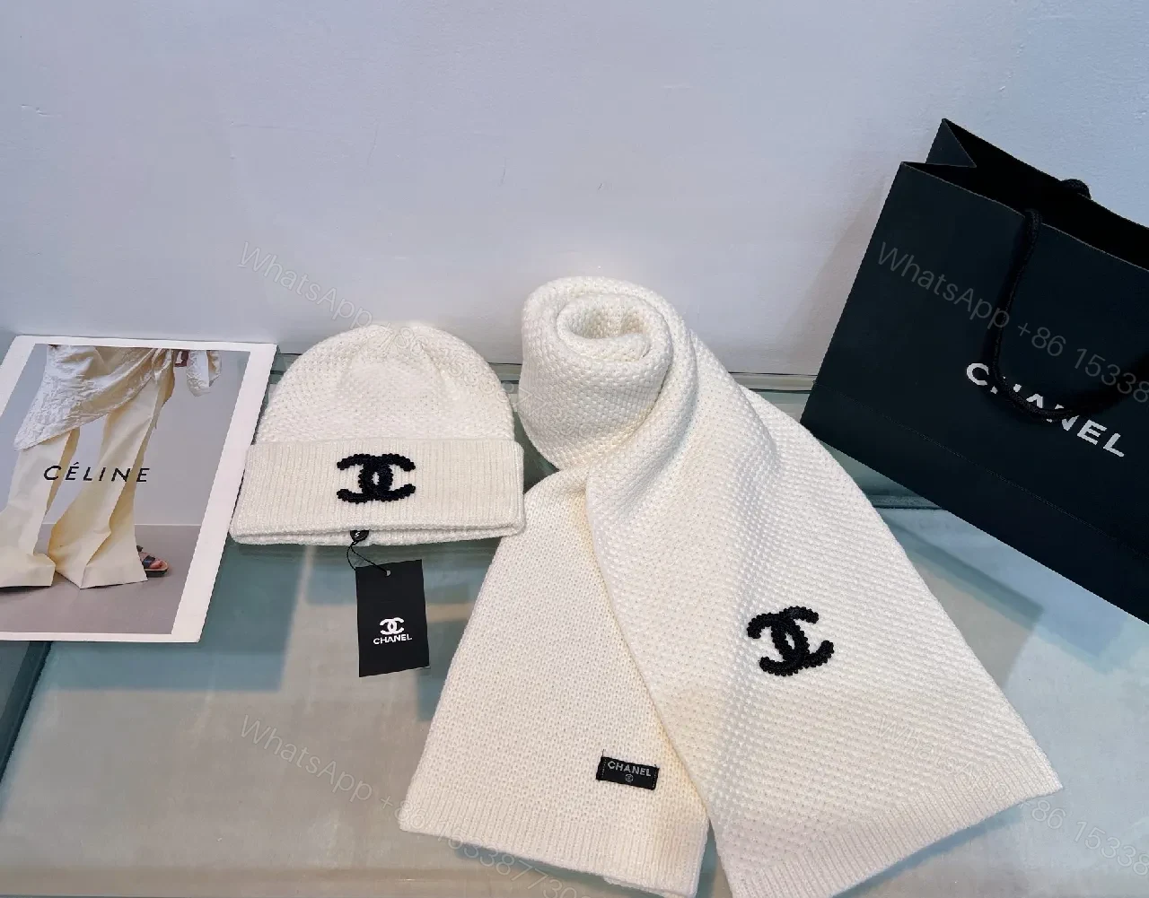 View 6 of Two-Tone Knit Beanie Set: Luxe Texture, All-Season Comfort