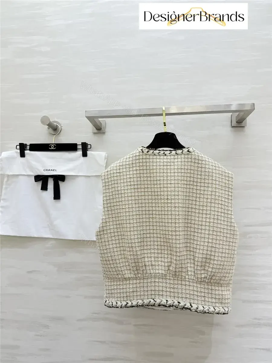 View 6 of Textured Tweed Vest with Gold Button Detailing—Chic Layering Piece