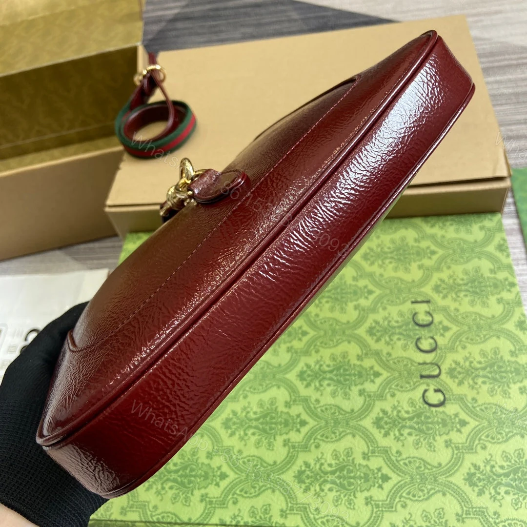 View 5 of JACKIE SMALL SHOULDER BAG 27 IN WINE RED CRACKED LACQUER CALFSKIN GOLD HARDWARE
