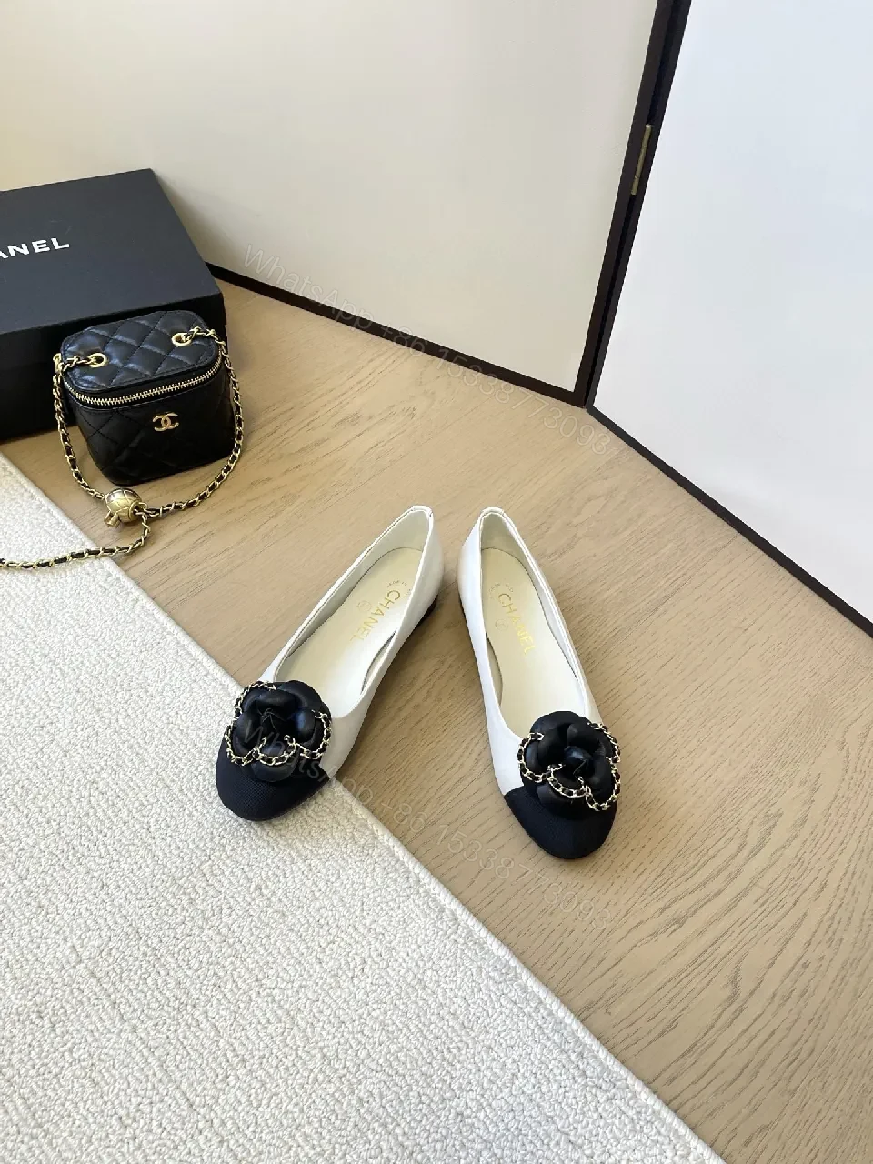 View 5 of Two-Tone Pointed-Toe Pumps with Chain Embellishment