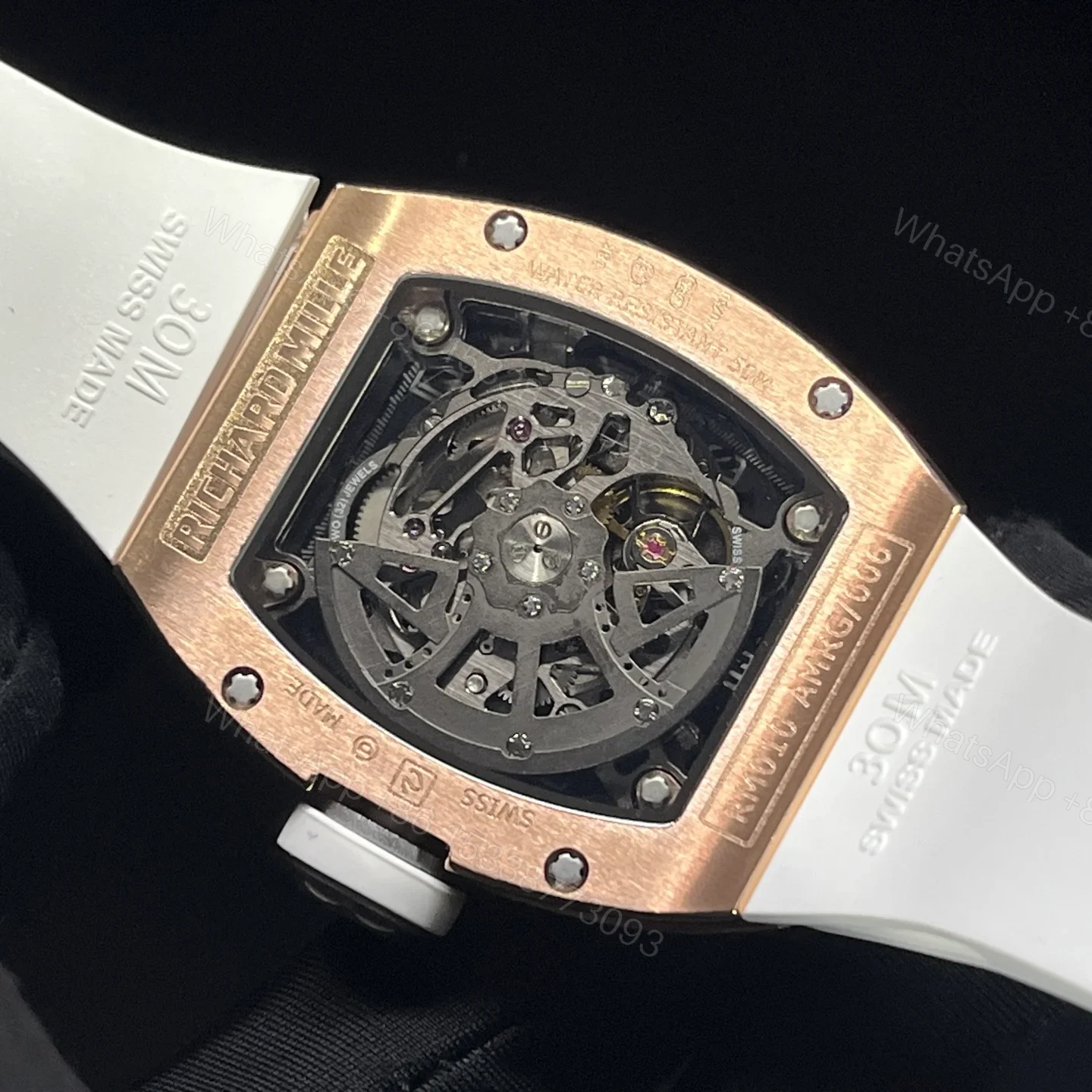 View 8 of Richard Mille RM010 Titanium Skeleton Automatic Gold Bezel White Strap Watch RM010-GW
