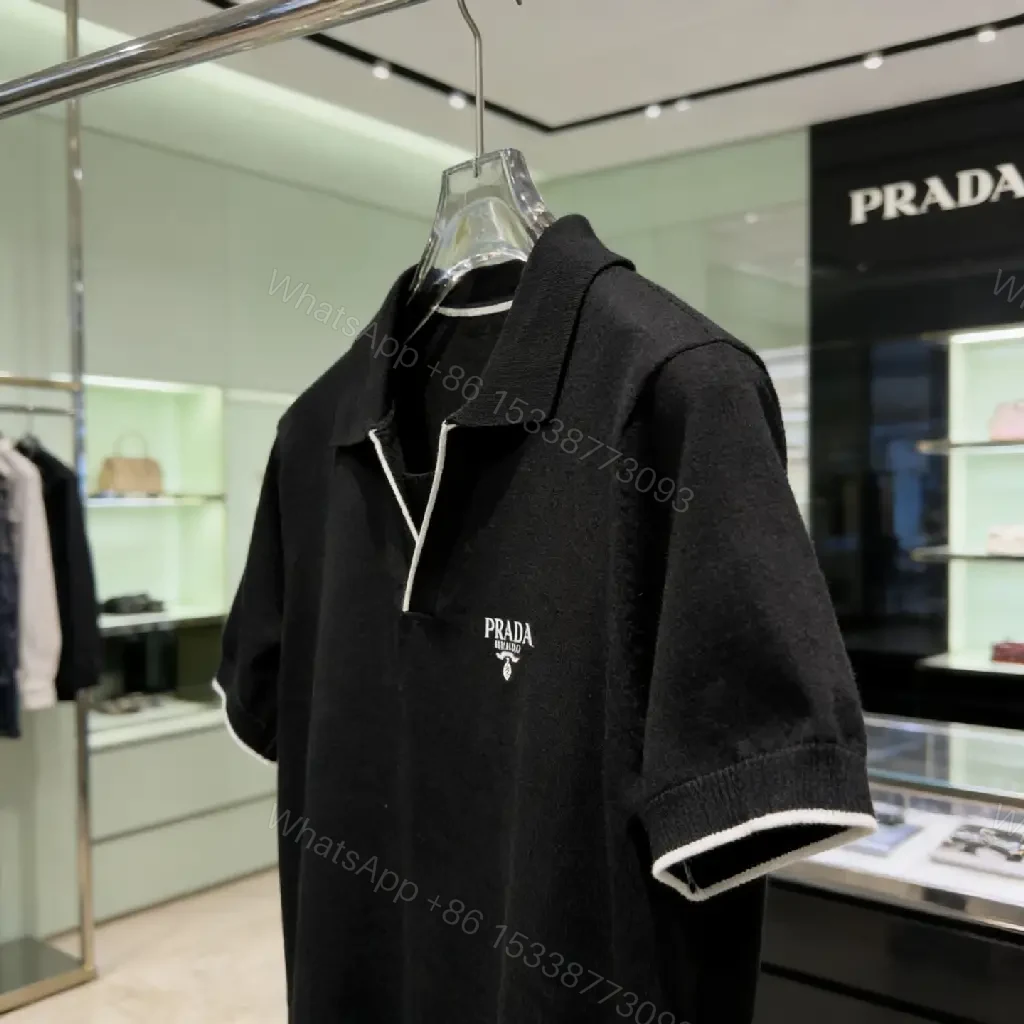 View 3 of Premium Black Polo Knit with Subtle Detailing Polo Knit Tee