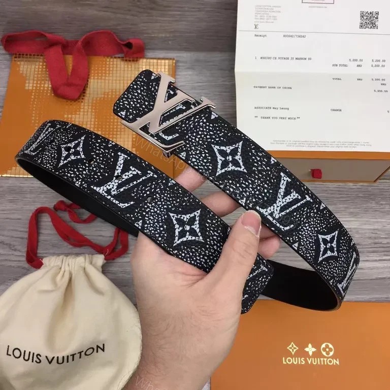 View 4 of Black Textured LV-Inspired Belt: Subtle Luxury Belt