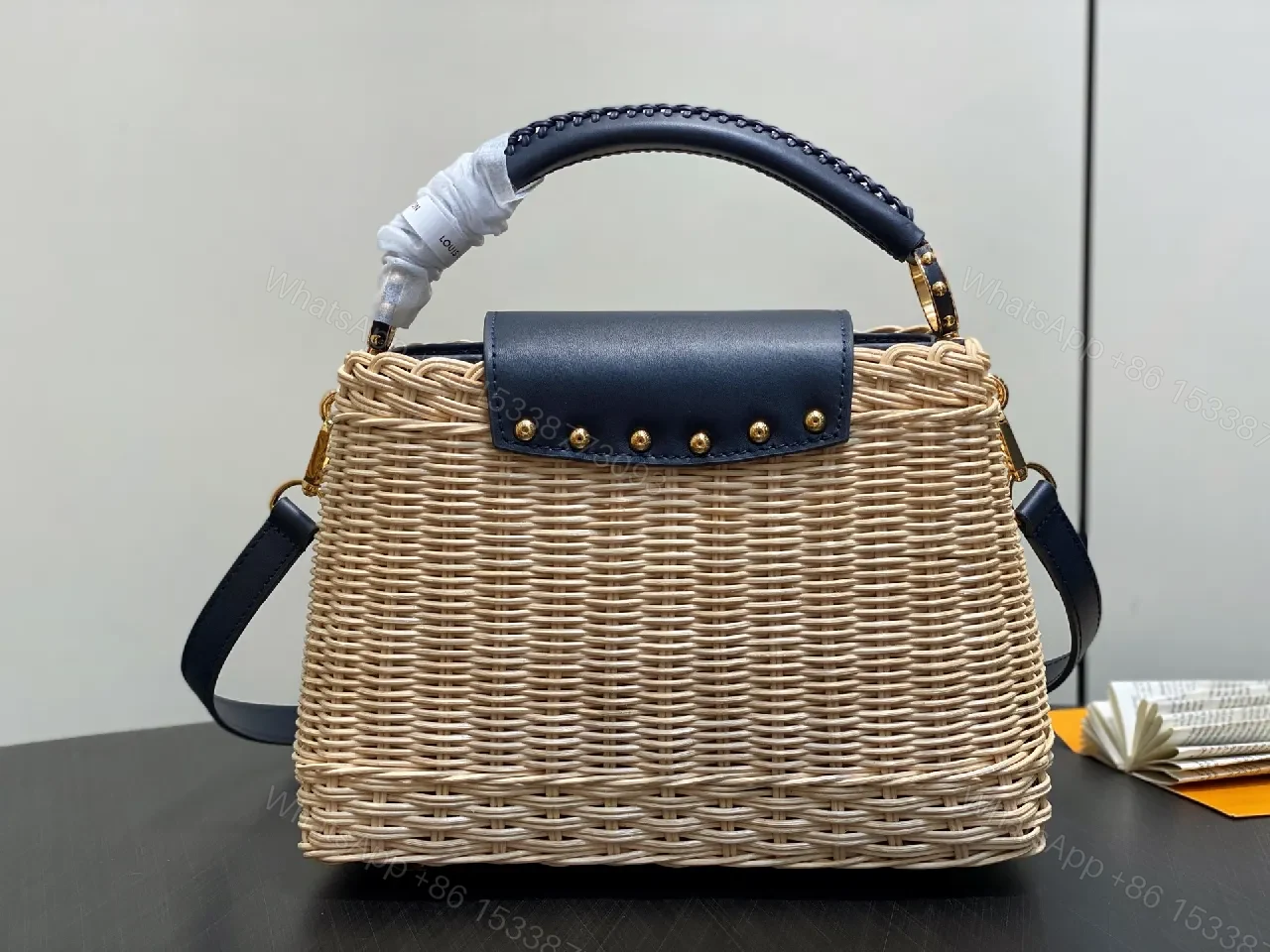 View 5 of Natural Rattan Bag + Leather Trim + Luxe Minimalist + LV-Inspired Accent + Handbag
