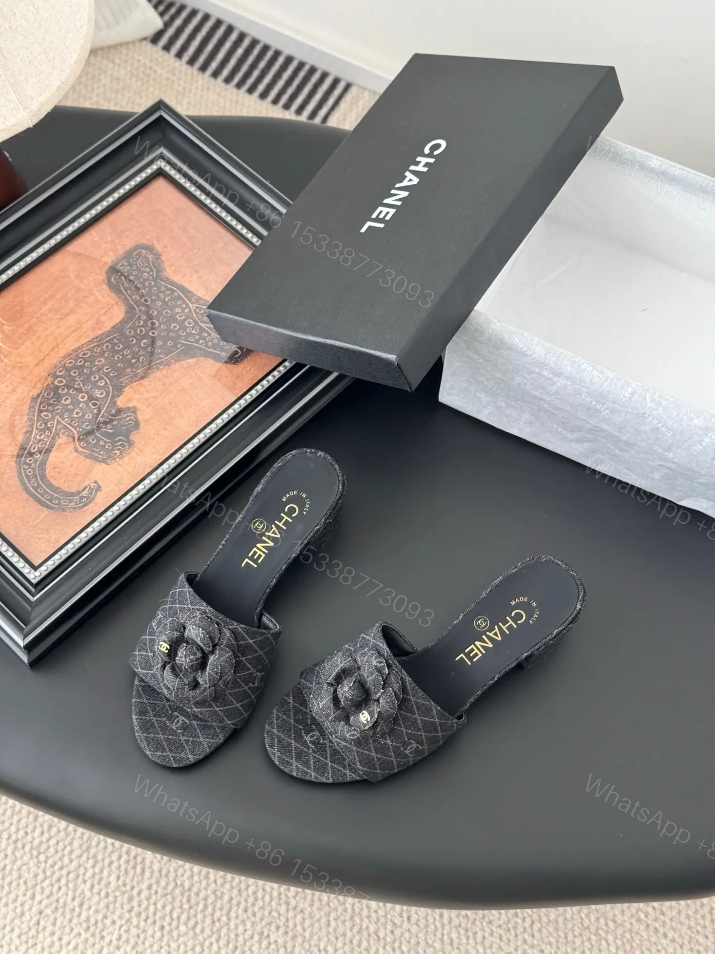 View 5 of Chanel Women Black Fabric Quilted Mules