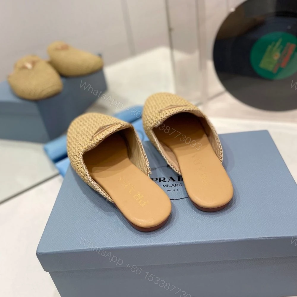 View 8 of Prada Woven Fabric Mules Natural