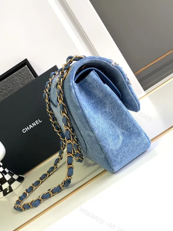 View 3 of Denim Chanel-Style Shoulder Bag: Luxe Beaded Texture Crossing Bag