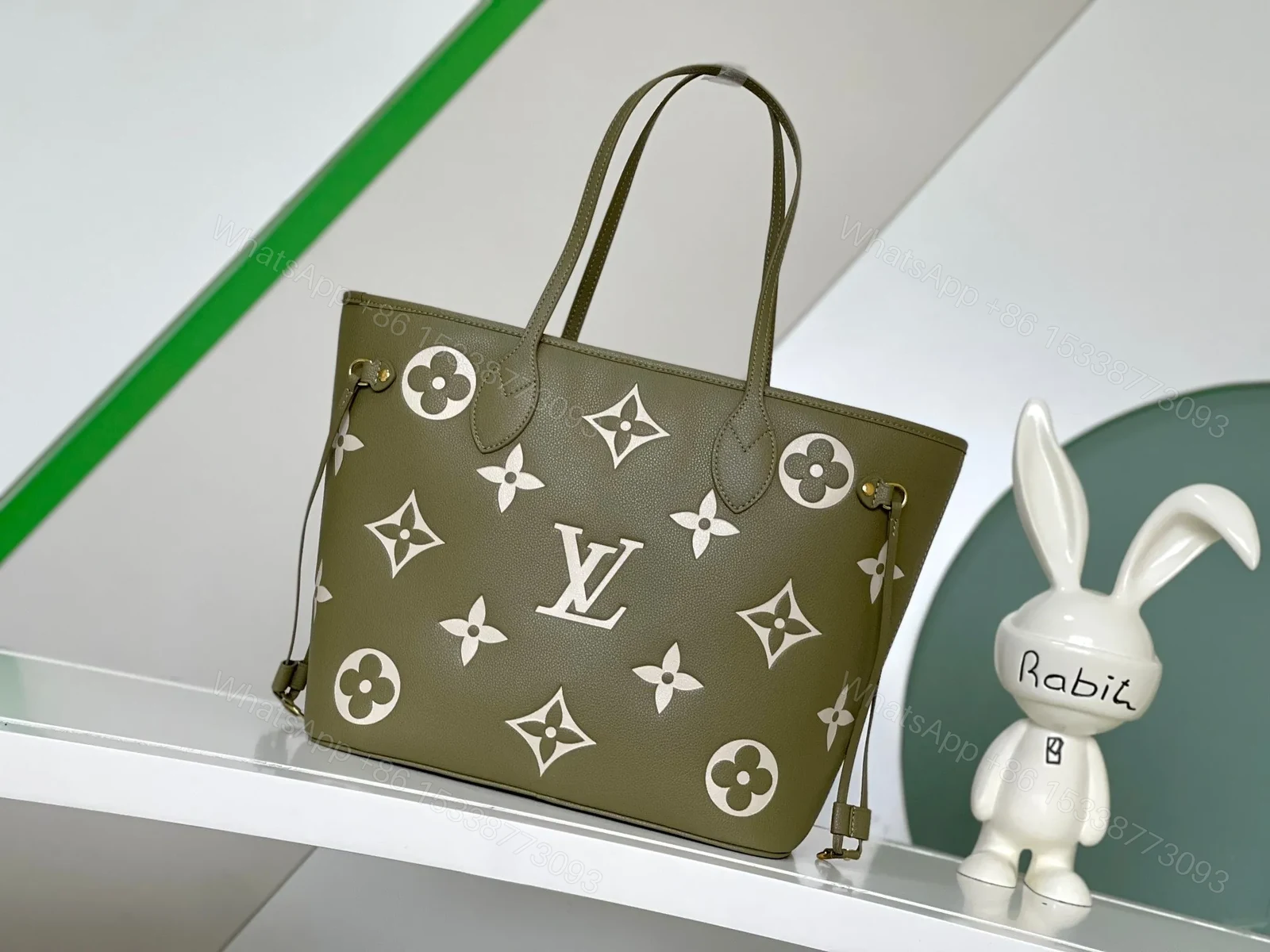 View 4 of LV NEVERFULL MM KHAKI CREAM MONOGRAM EMPREINTE LEATHER