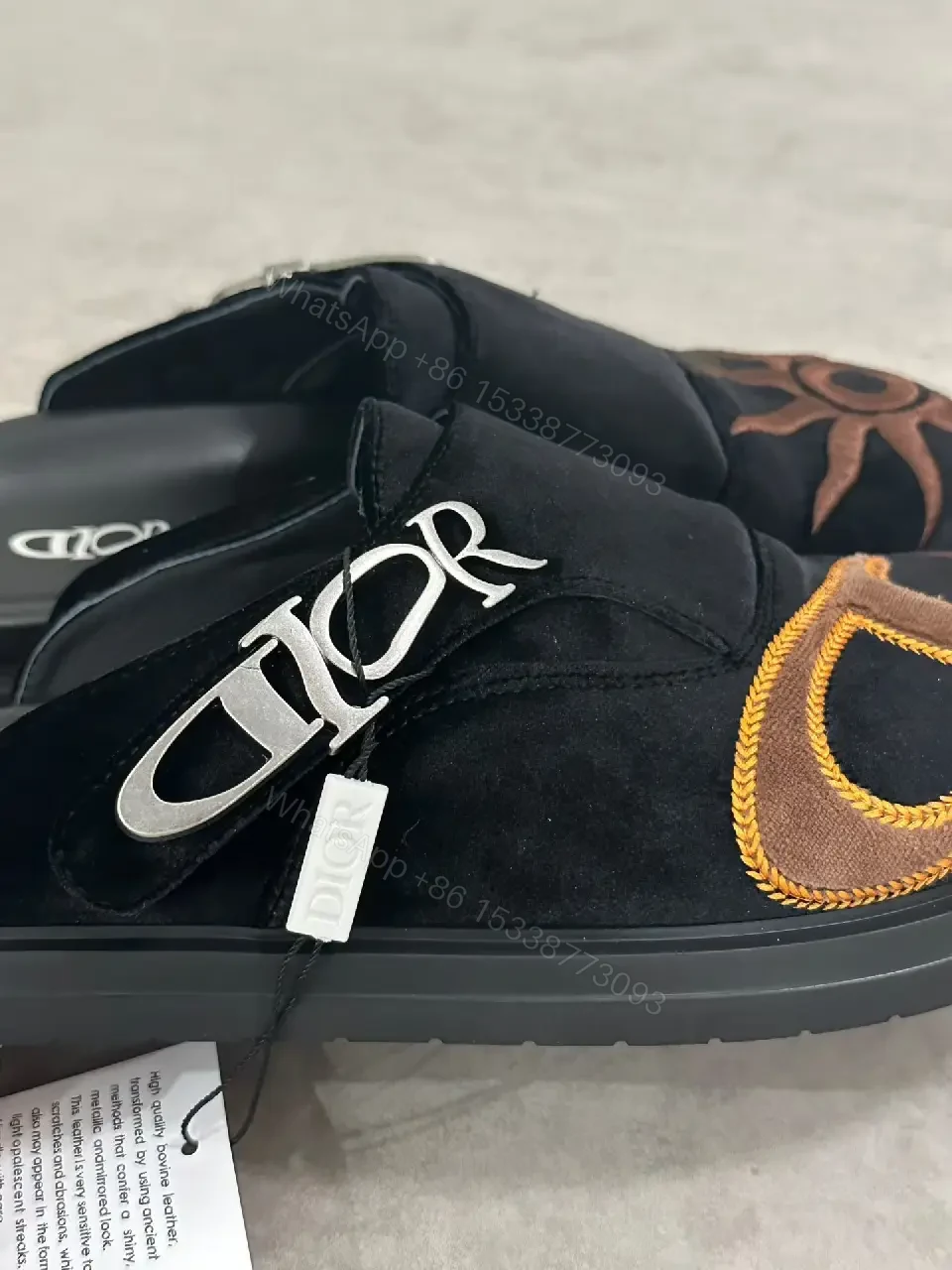 View 5 of Black Velvet Suede Modern Iconic D Logo Sandals