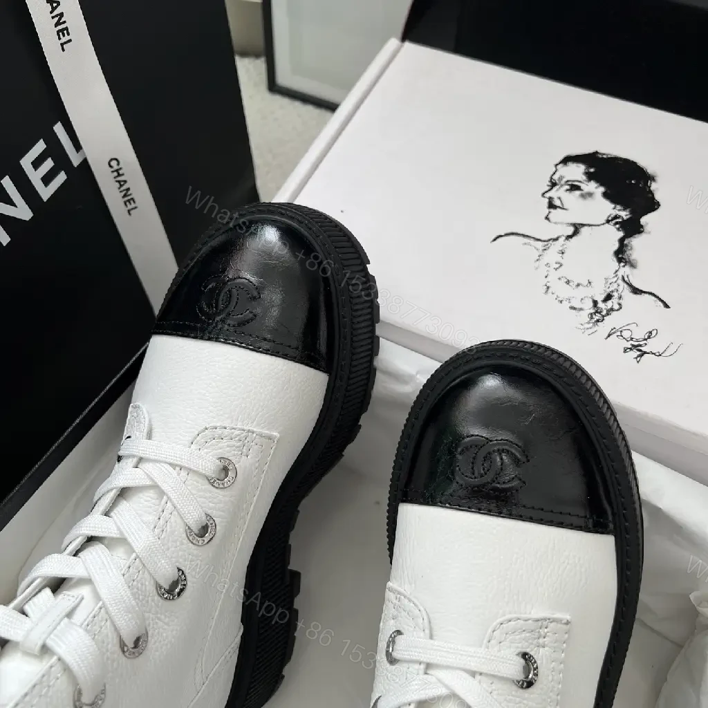 View 7 of Two-Tone Combat Boots: Luxe Urban High-Top with Logo Details