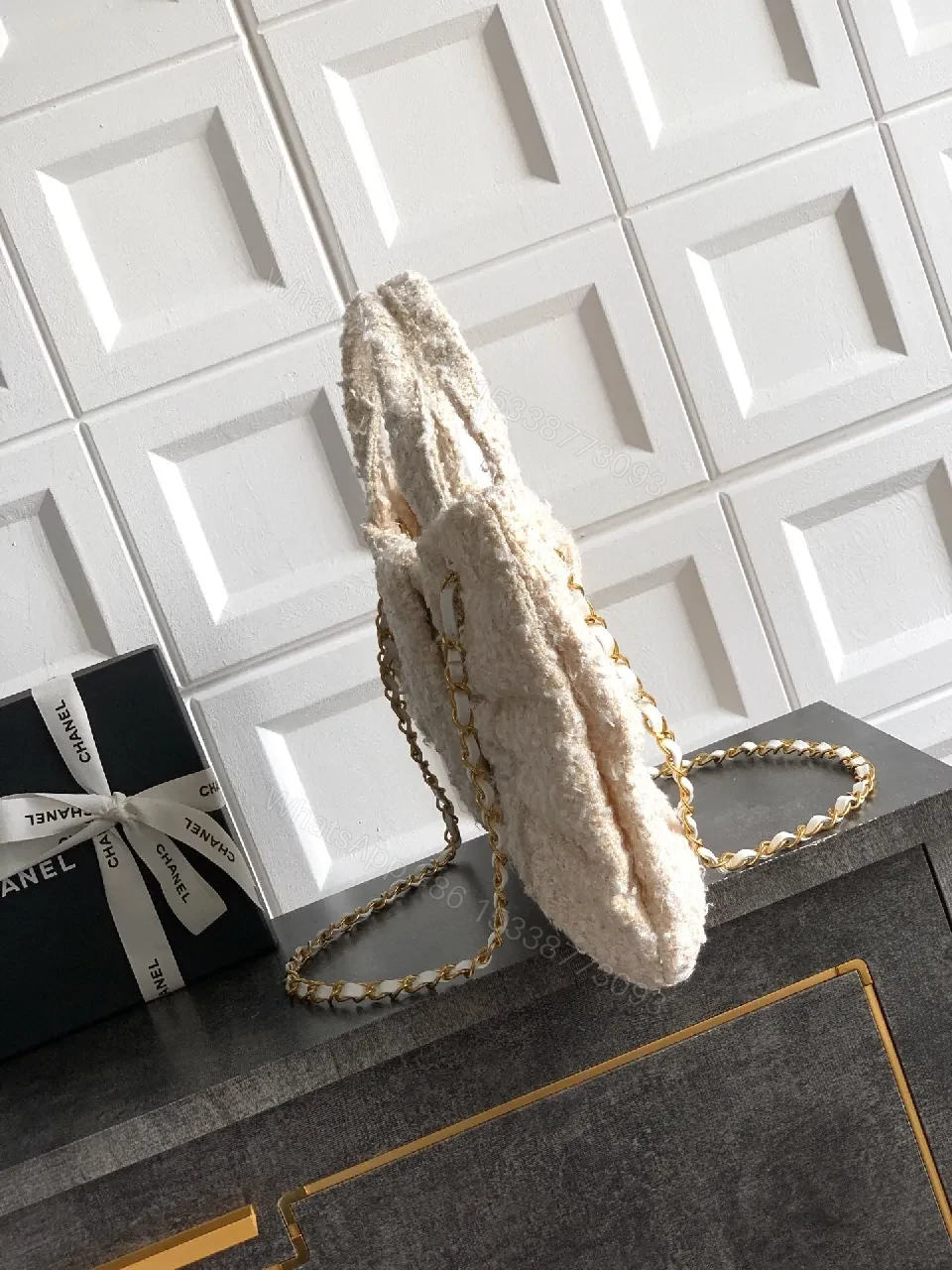 View 4 of Textured Bouclé Luxe Handbag: One-Touch Glam Cloud Bag