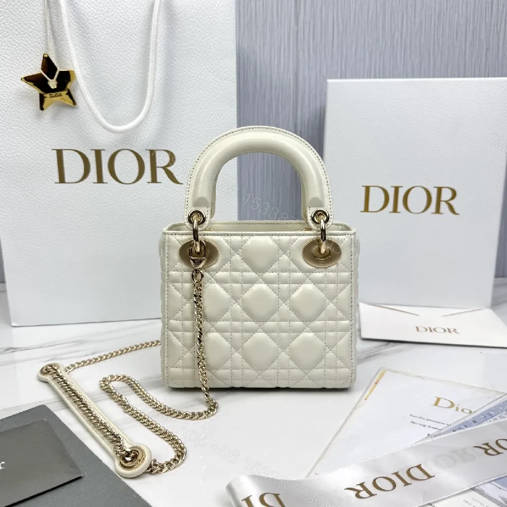 View 4 of Ivory Quilted Mini Handbag with Chain and Charms - Luxury Style