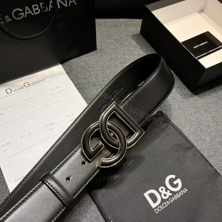 View 7 of Iconic DG Belt: Black Leather, Gold Interlocking Buckle, Luxury