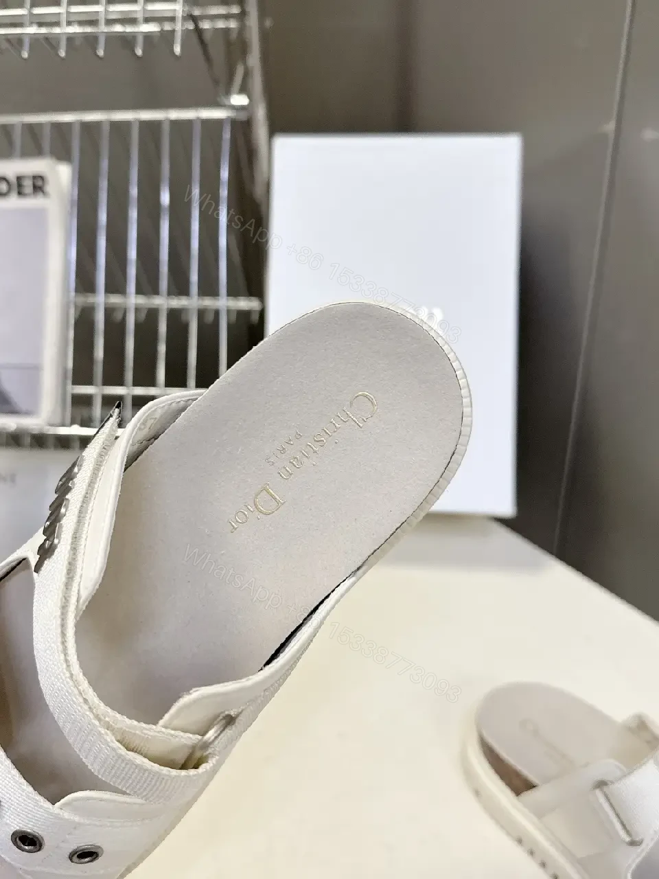 View 3 of White Leather Sandals with Buckle Straps - Dior Inspired Style