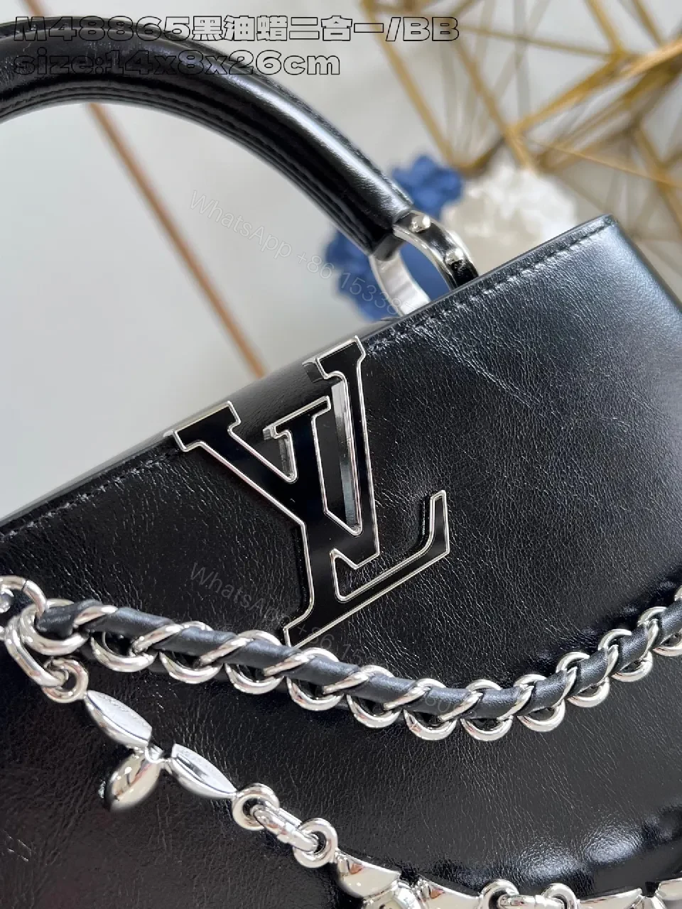 View 2 of Chic Glossy Chain Satchel: Black Patent, Luxe Edge