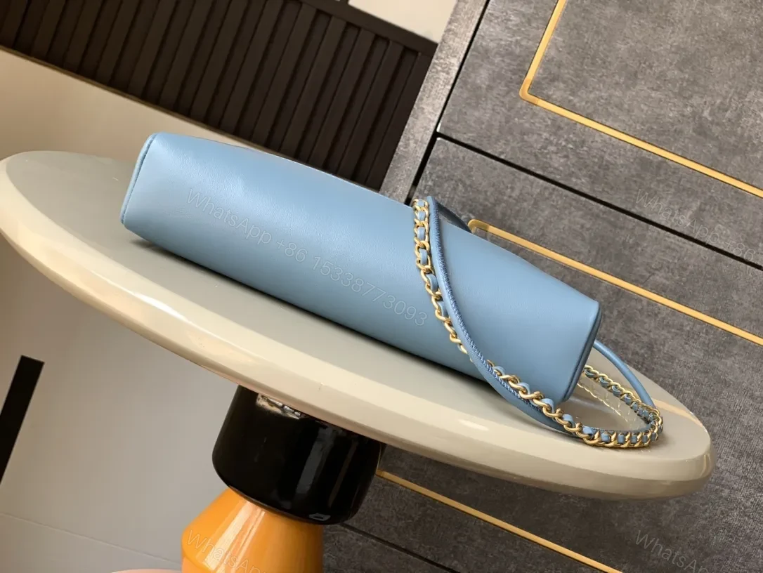 View 6 of Quilted Mint-Blue Tote with Gold Hardware, Chic Style