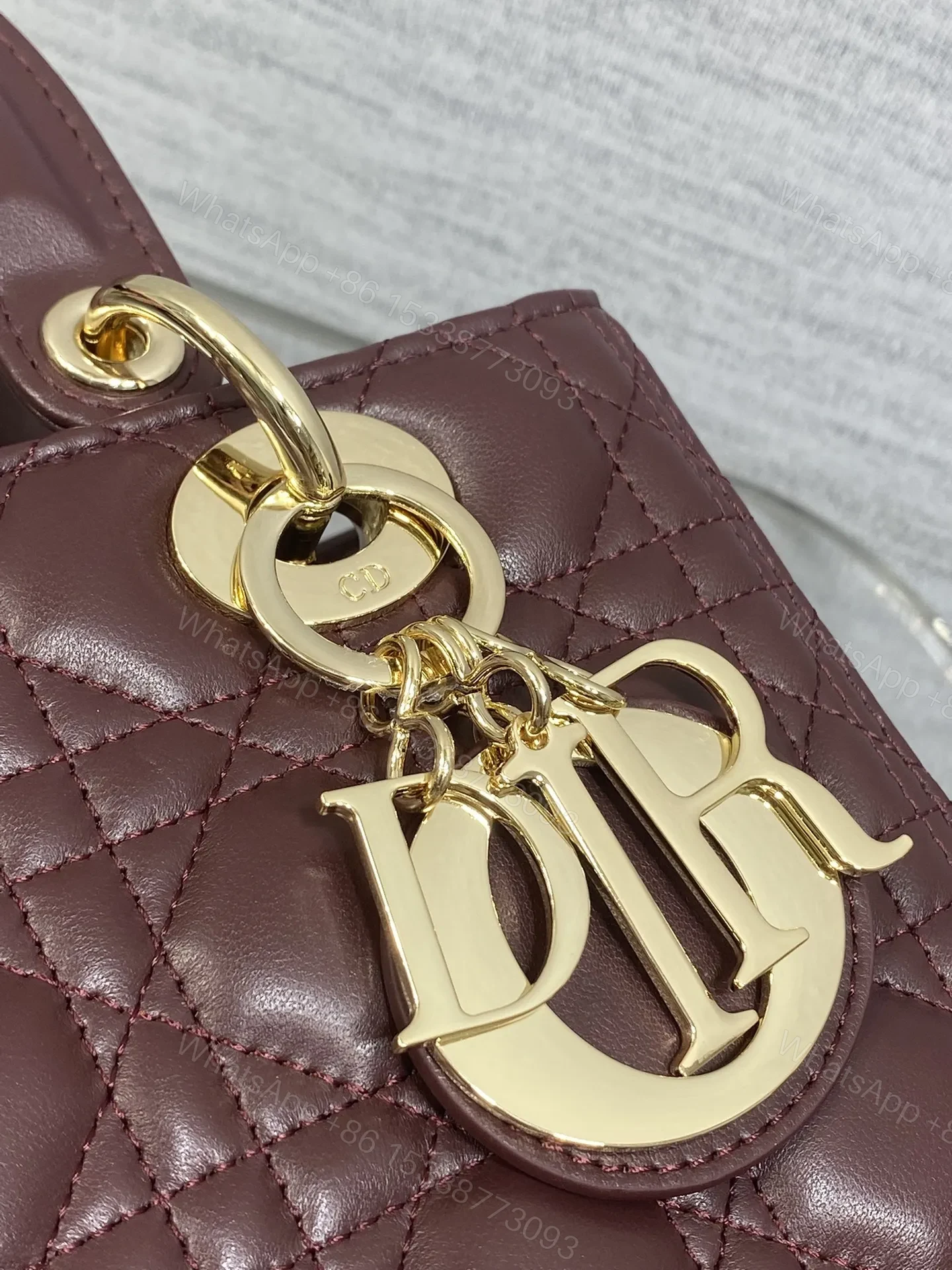 View 3 of Christian Dior Small Lady Dior bag in Burgundy