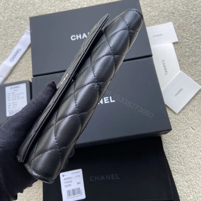 View 8 of Chanel-Inspired Quilted Wallet â€“ Black Leather, Compact Frame